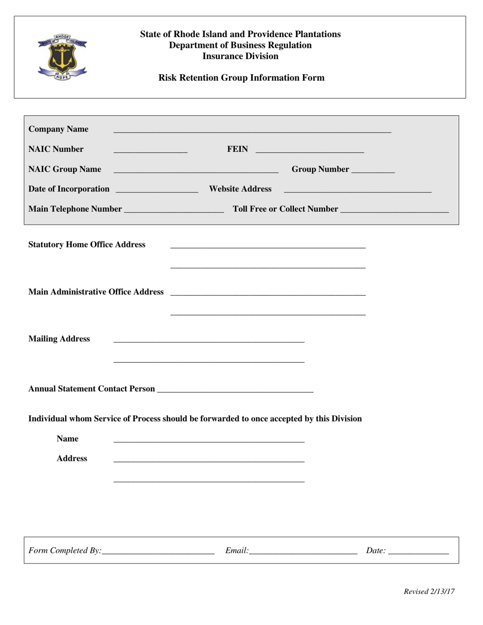 Risk Retention Group Information Form - Rhode Island, Page 1