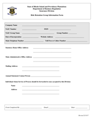Document preview: Risk Retention Group Information Form - Rhode Island