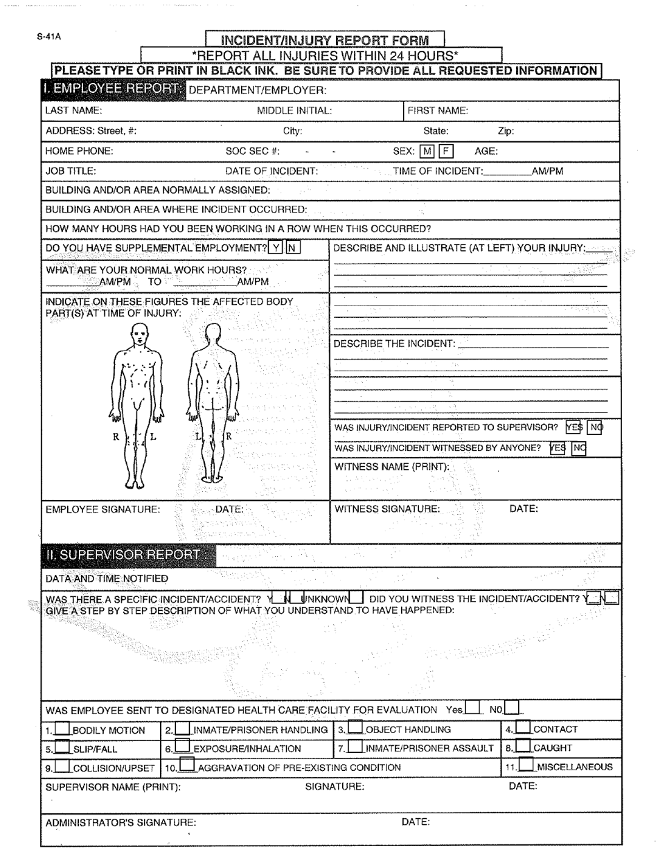 Form S-41A Incident / Injury Report Form - Rhode Island, Page 1