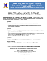 Career and Technical Education Preliminary Certificate Application Form - Rhode Island