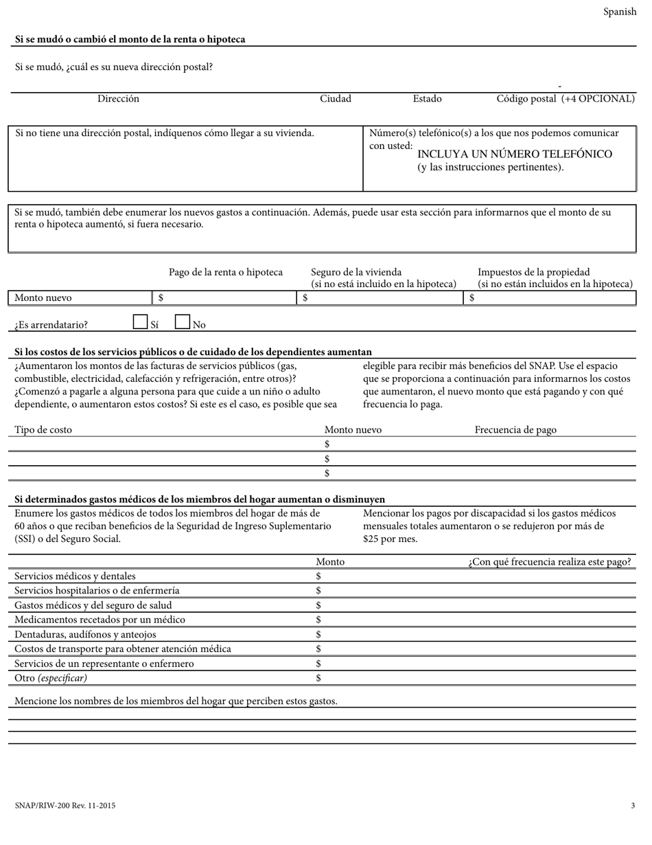 Formulario SNAP / RIW-200 Formulario De Informe De Cambios - Rhode Island (Spanish), Page 3