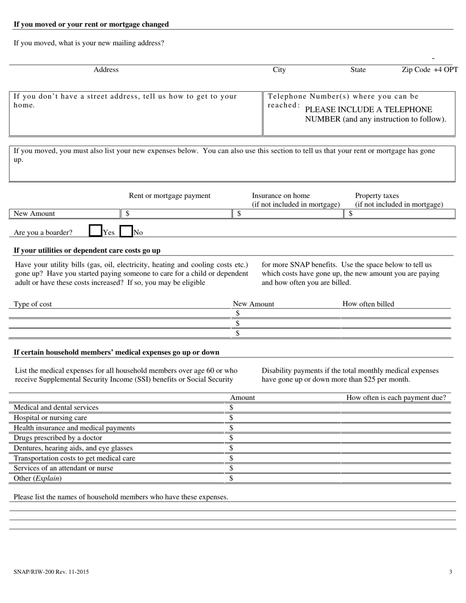 Form SNAP / RIW-200 Change Report Form - Rhode Island, Page 3