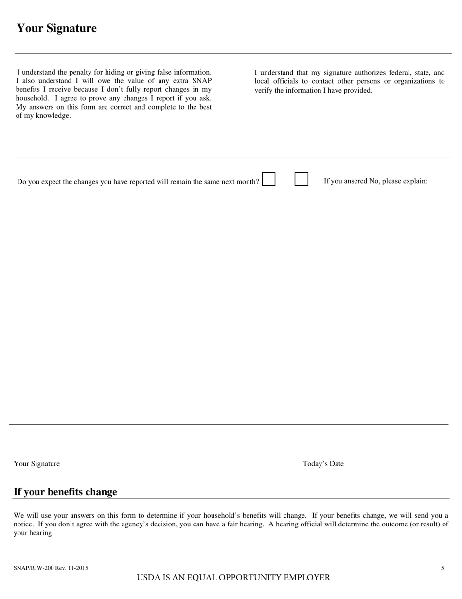 Form SNAP / RIW-200 Change Report Form - Rhode Island, Page 5