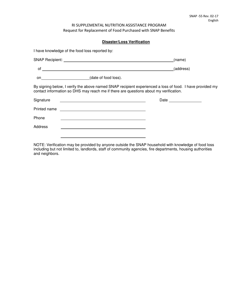 Form SNAP-55 - Fill Out, Sign Online and Download Fillable PDF, Rhode ...