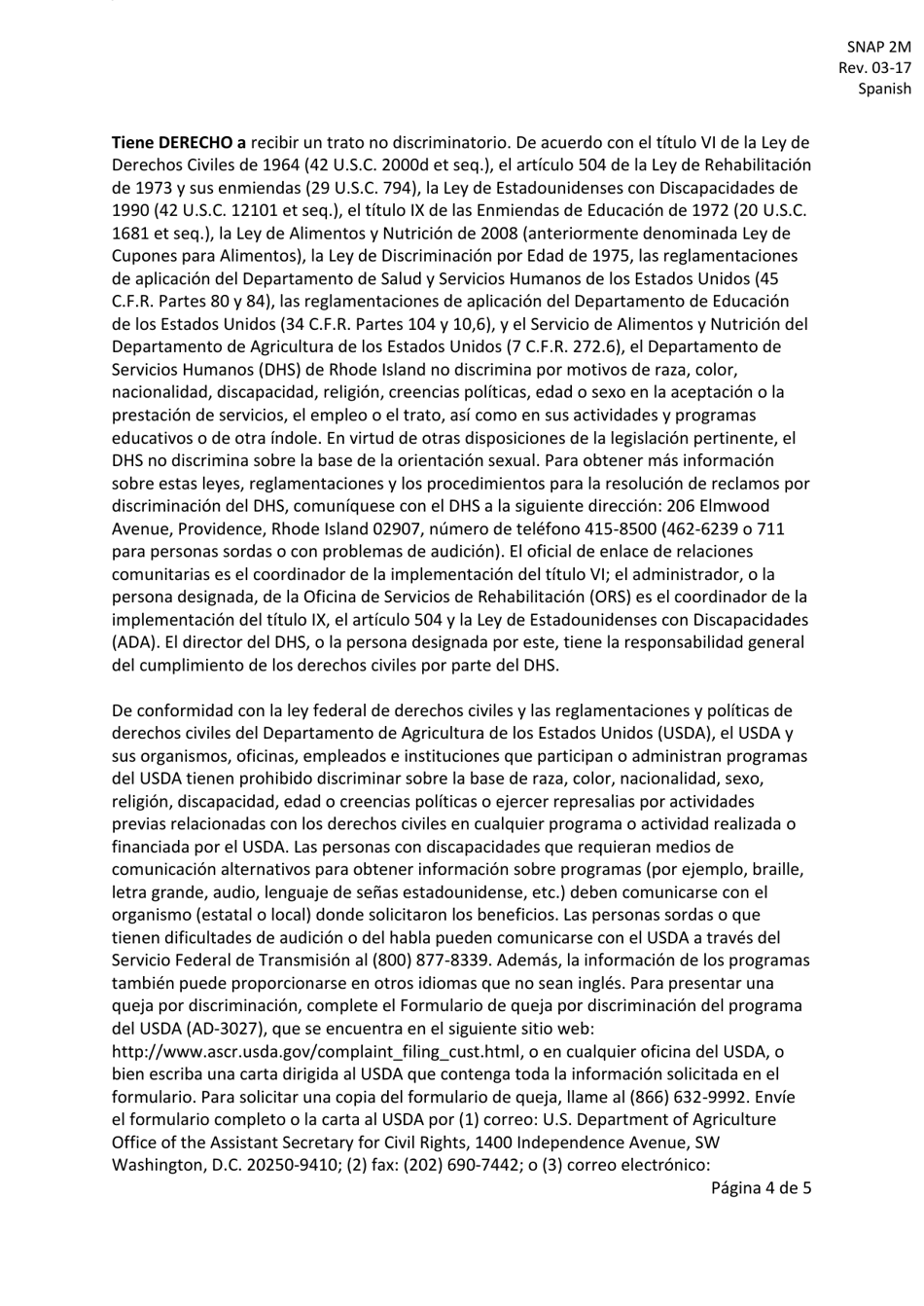 Formulario SNAP2M Interim Report Form - Rhode Island (Spanish), Page 4