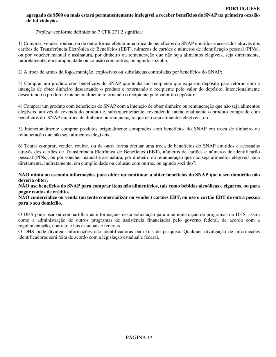 Form SNAP-2 Snap Recertification Form - Rhode Island (Portuguese), Page 12