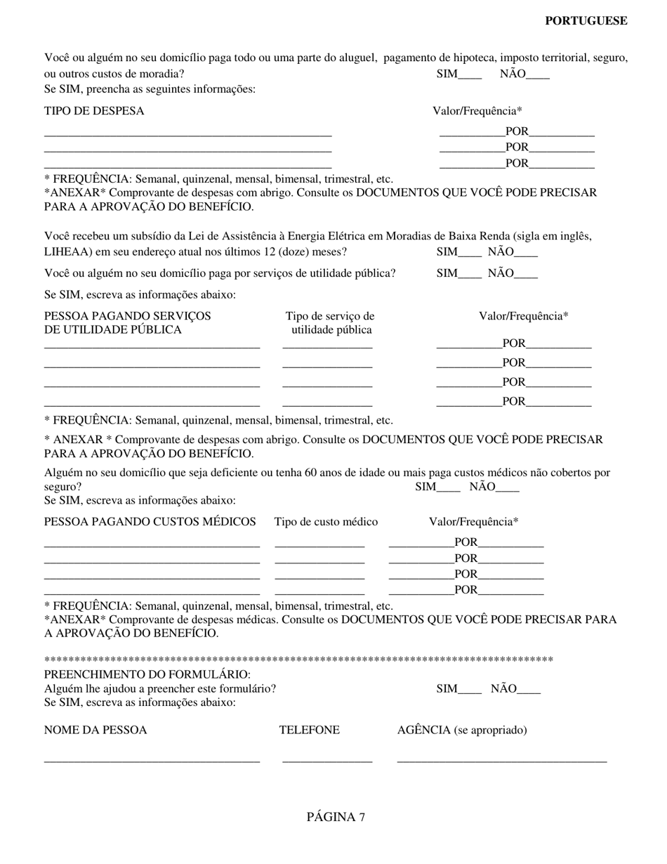Form SNAP-2 Snap Recertification Form - Rhode Island (Portuguese), Page 7
