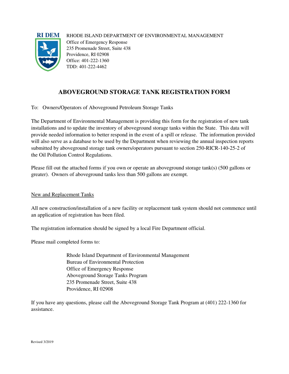 Aboveground Storage Tank Registration Form - Rhode Island, Page 1