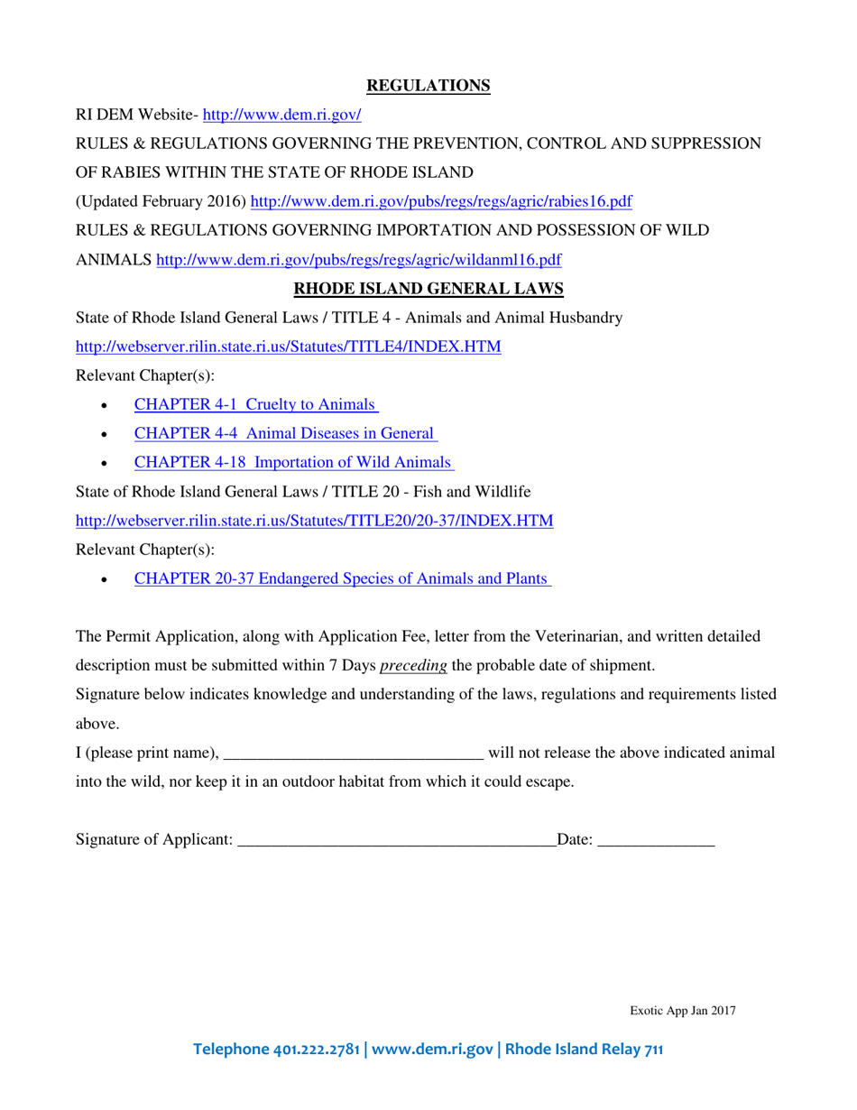 Possession Permit Application for an Exotic Wild Animal - Rhode Island, Page 3