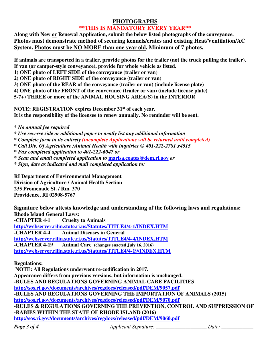 Registration Application for a Carrier - Rhode Island, Page 3