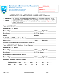 Document preview: Application for Livestock Dealer License - Rhode Island