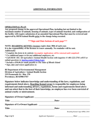 Registration Application for a Boarding Kennel - Rhode Island, Page 4