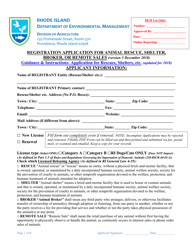 Registration Application for Animal Rescue, Shelter,broker, or Remote Sales - Rhode Island