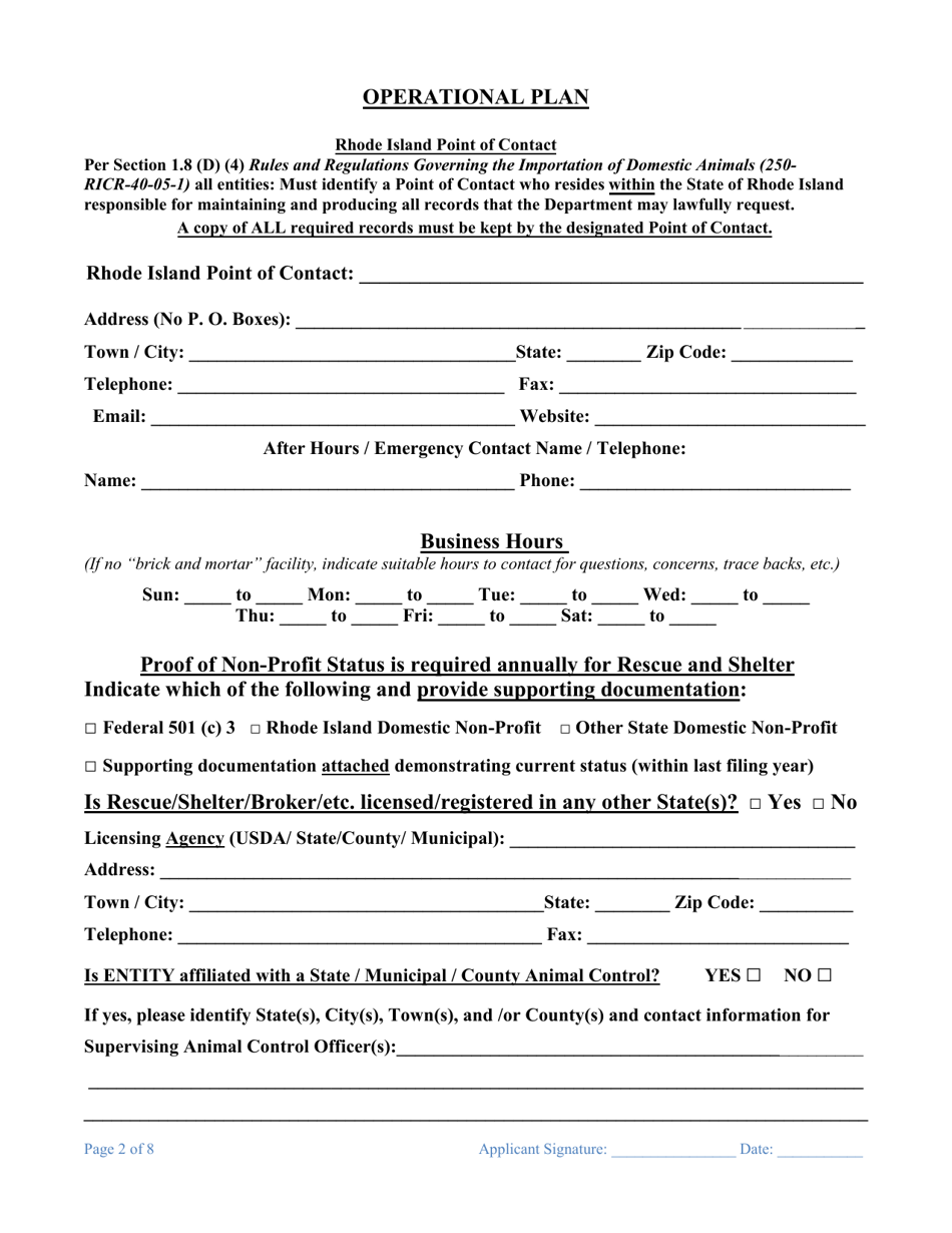 Registration Application for Animal Rescue, Shelter,broker, or Remote Sales - Rhode Island, Page 2