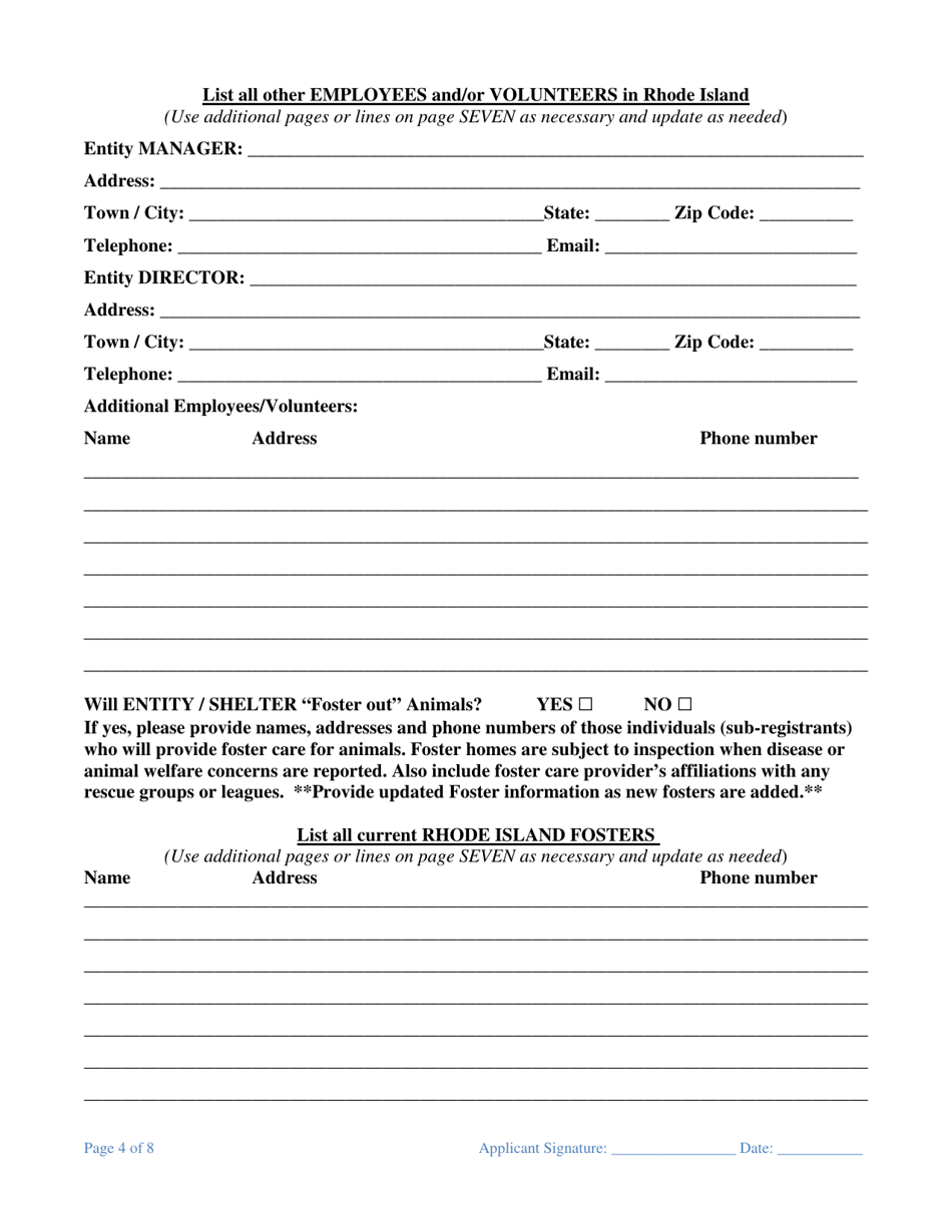 Registration Application for Animal Rescue, Shelter,broker, or Remote Sales - Rhode Island, Page 4
