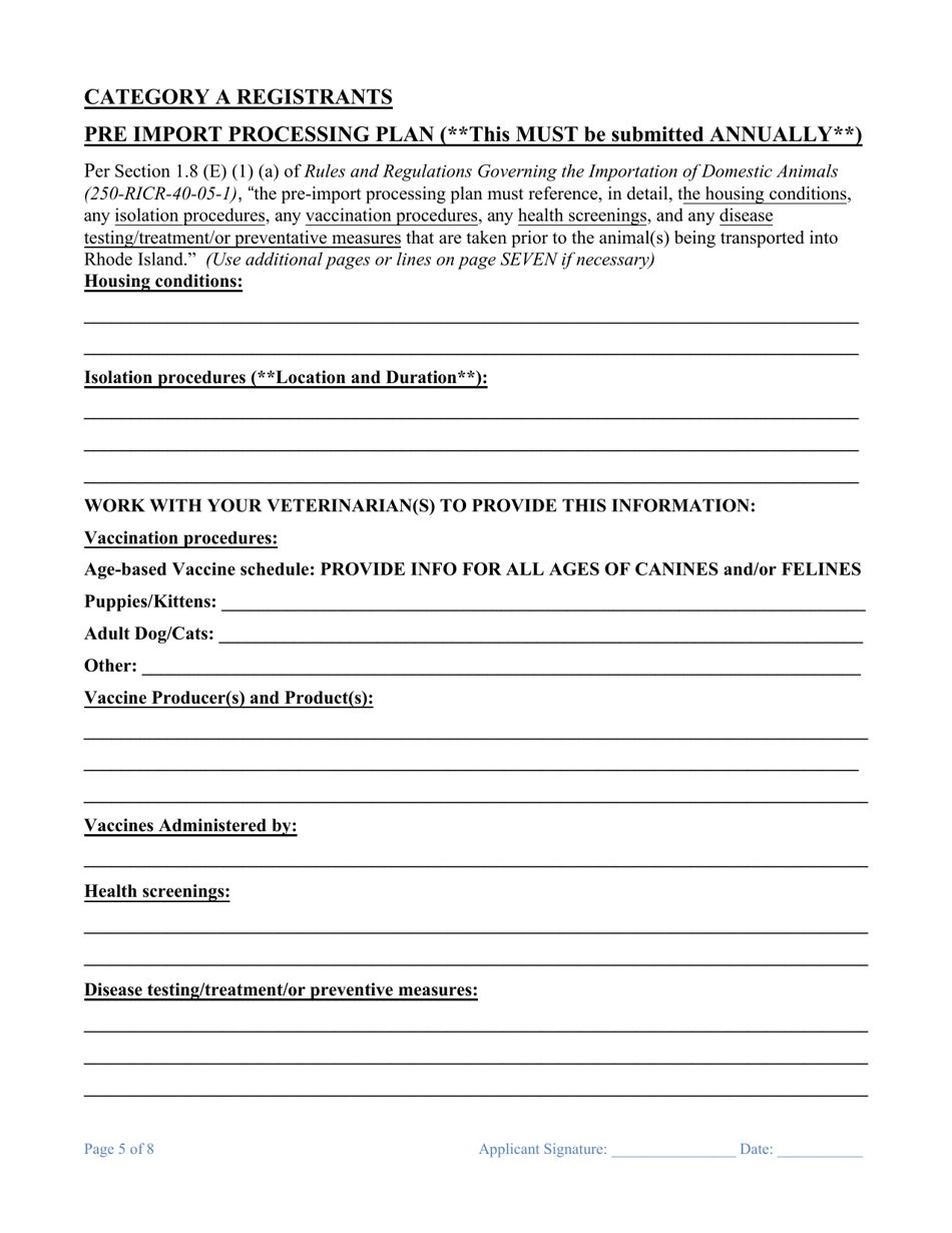 Registration Application for Animal Rescue, Shelter,broker, or Remote Sales - Rhode Island, Page 5