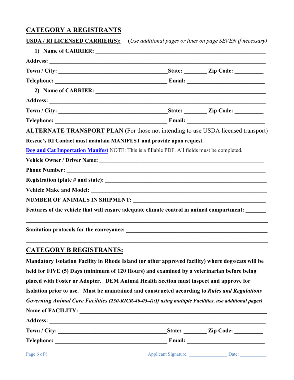 Registration Application for Animal Rescue, Shelter,broker, or Remote Sales - Rhode Island, Page 6