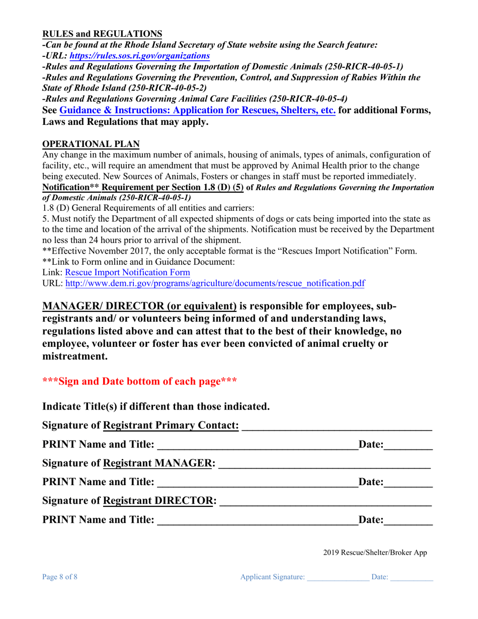 Registration Application for Animal Rescue, Shelter,broker, or Remote Sales - Rhode Island, Page 8