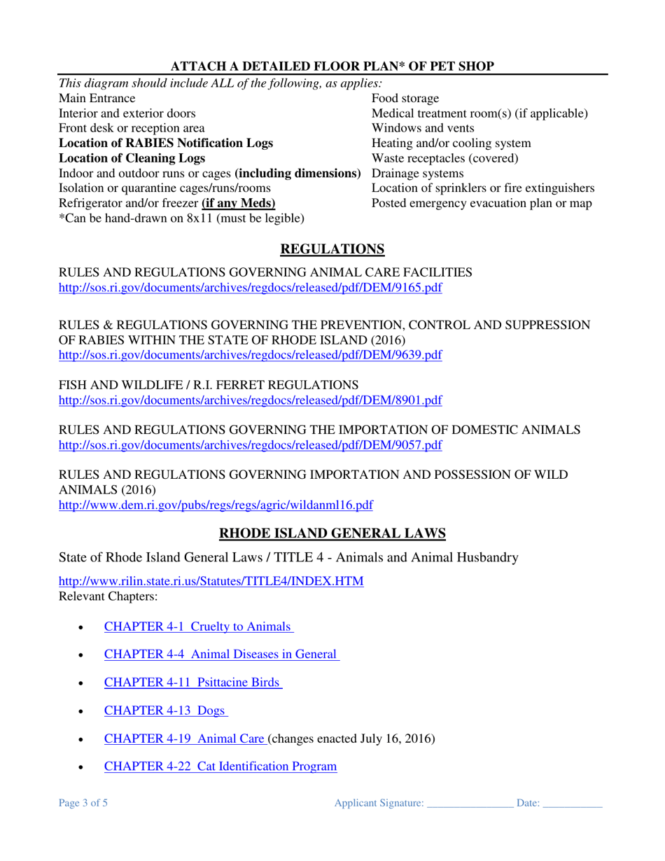 Application for a Pet Shop License - Rhode Island, Page 3