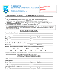 Document preview: Application for Dog or Cat Breeder License - Rhode Island
