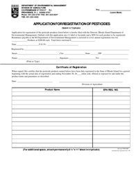 Document preview: Application for Registration of Pesticides - Rhode Island