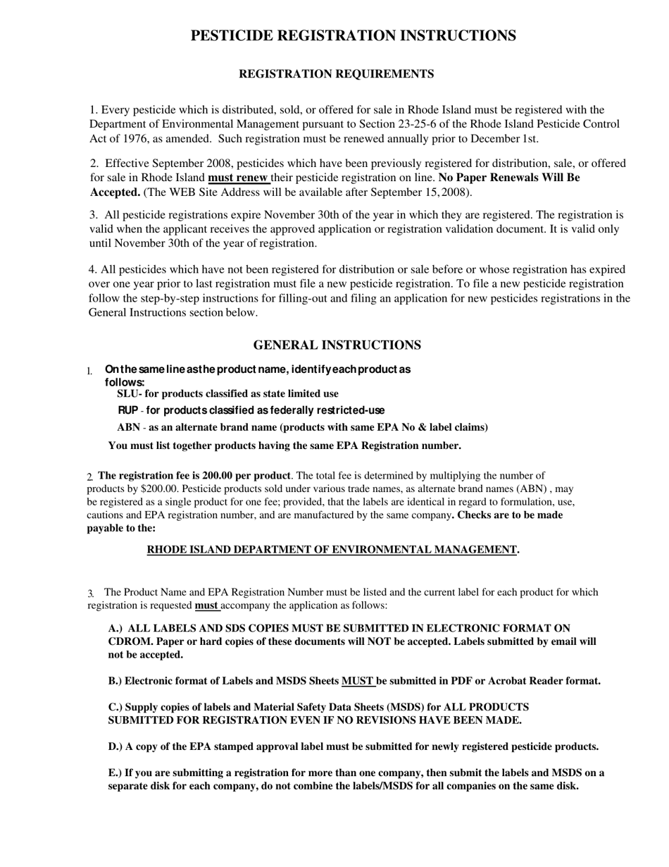 Application for Registration of Pesticides - Rhode Island, Page 2