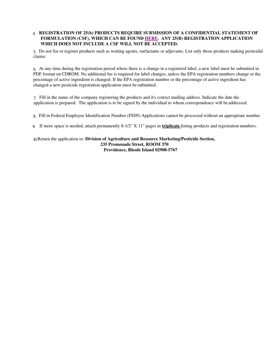 Application for Registration of Pesticides - Rhode Island, Page 3