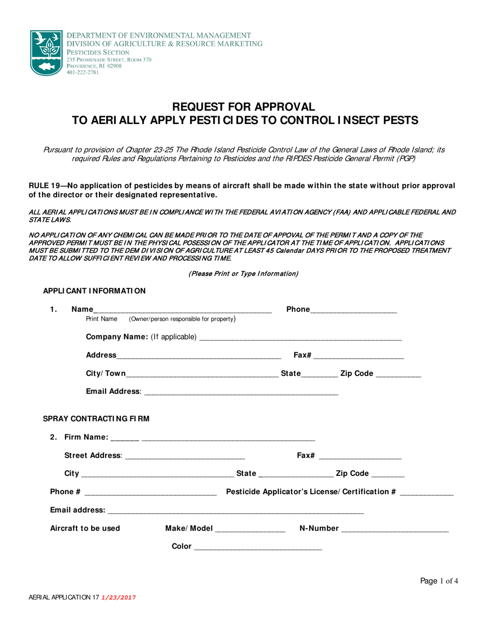 Request for Approval to Aerially Apply Pesticides to Control Insect Pests - Rhode Island, Page 1