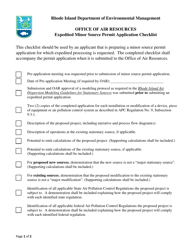 Document preview: Expedited Minor Source Permit Application Checklist - Rhode Island