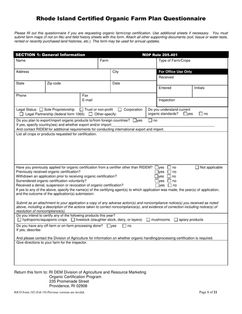 RICO Form 102  Printable Pdf