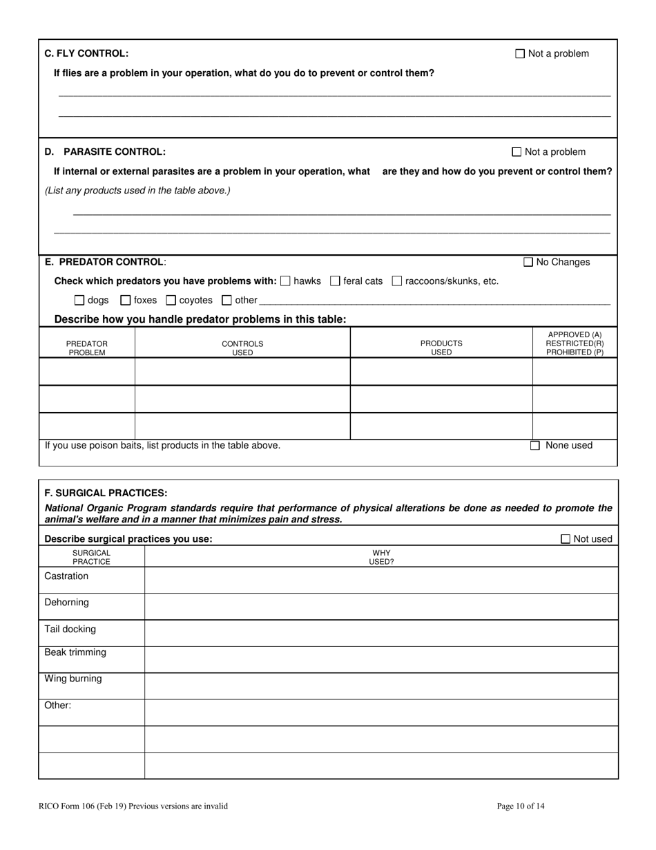 RICO Form 106 Organic Livestock Plan Questionnaire - Rhode Island, Page 10
