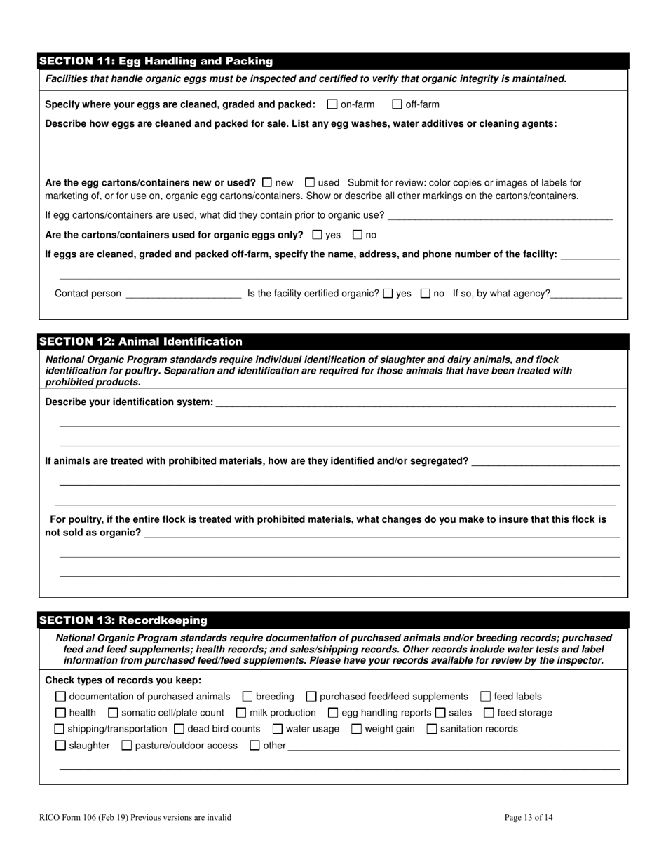 RICO Form 106 Organic Livestock Plan Questionnaire - Rhode Island, Page 13