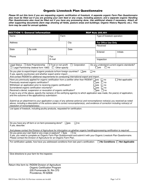 RICO Form 106  Printable Pdf
