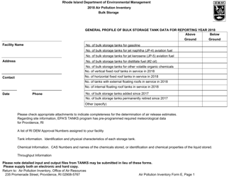 Document preview: API Form E1 General Tank Information - Rhode Island