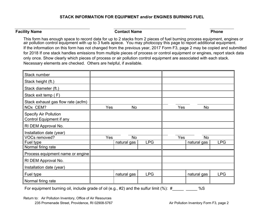 API Form F3 Fuel Burning Form for Fuels Burned in Anything Other Than a Boiler - Rhode Island, Page 2