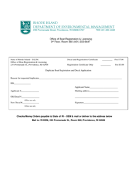 Document preview: Duplicate Boat/Motor Registration and Decal Application - Rhode Island