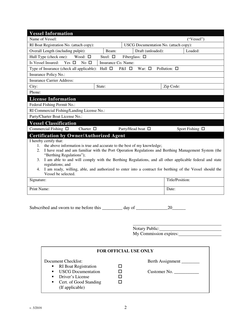 Berthing Application - Rhode Island, Page 2