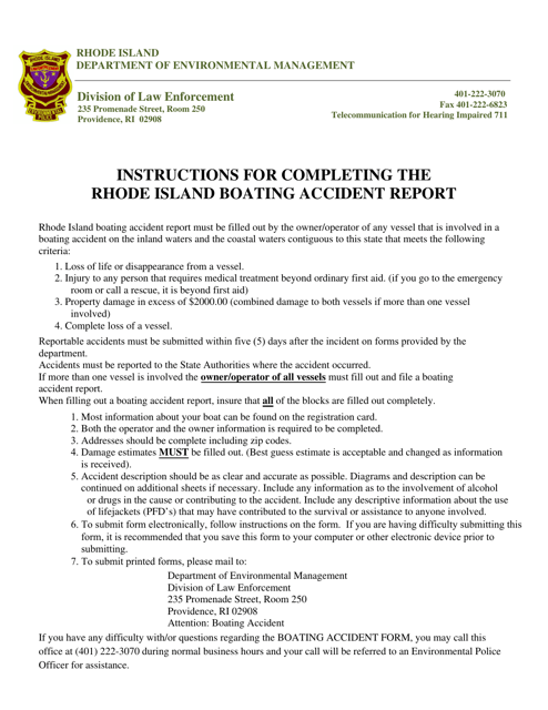 Boating Accident Report - Rhode Island Download Pdf