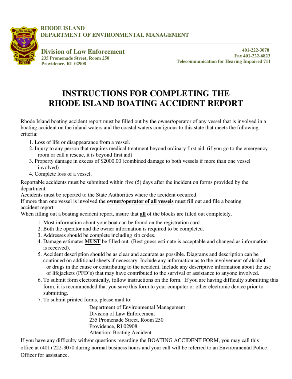 Rhode Island Boating Accident Report Fill Out, Sign Online and