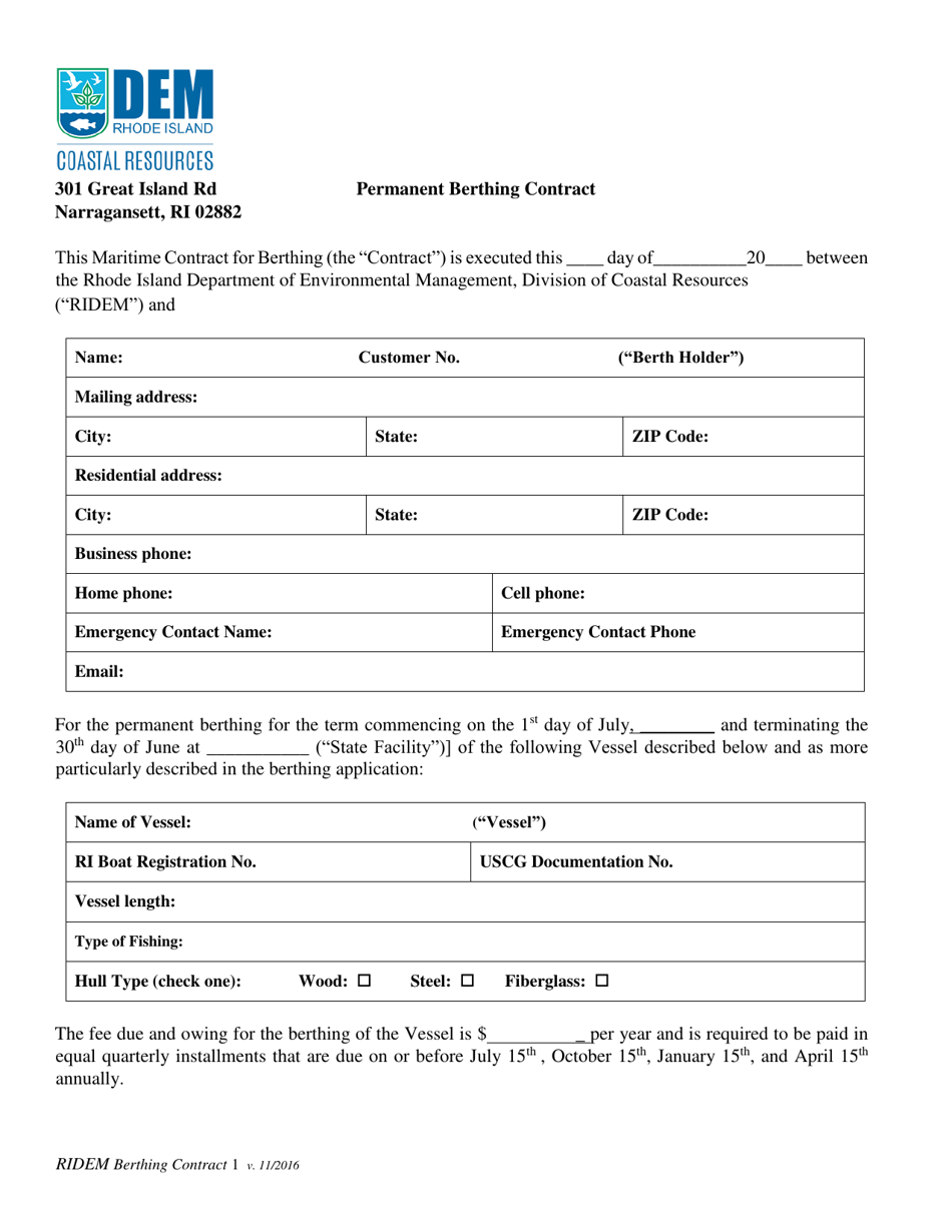 Permanent Berthing Contract - Rhode Island, Page 1