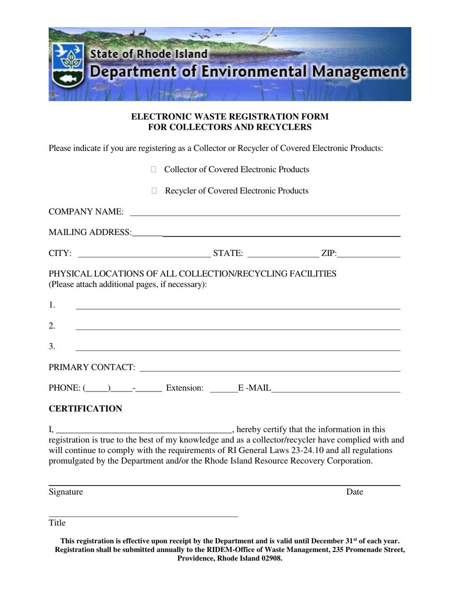 Rhode Island Electronic Waste Registration Form for Collectors and