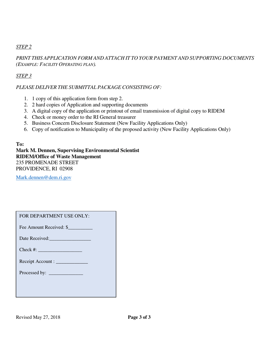 Solid Waste  Recycling Facility License and Registration Application or Renewal Form - Rhode Island, Page 3