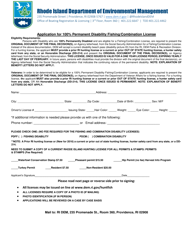 Document preview: Application for 100% Permanent Disability Fishing/Combination License - Rhode Island