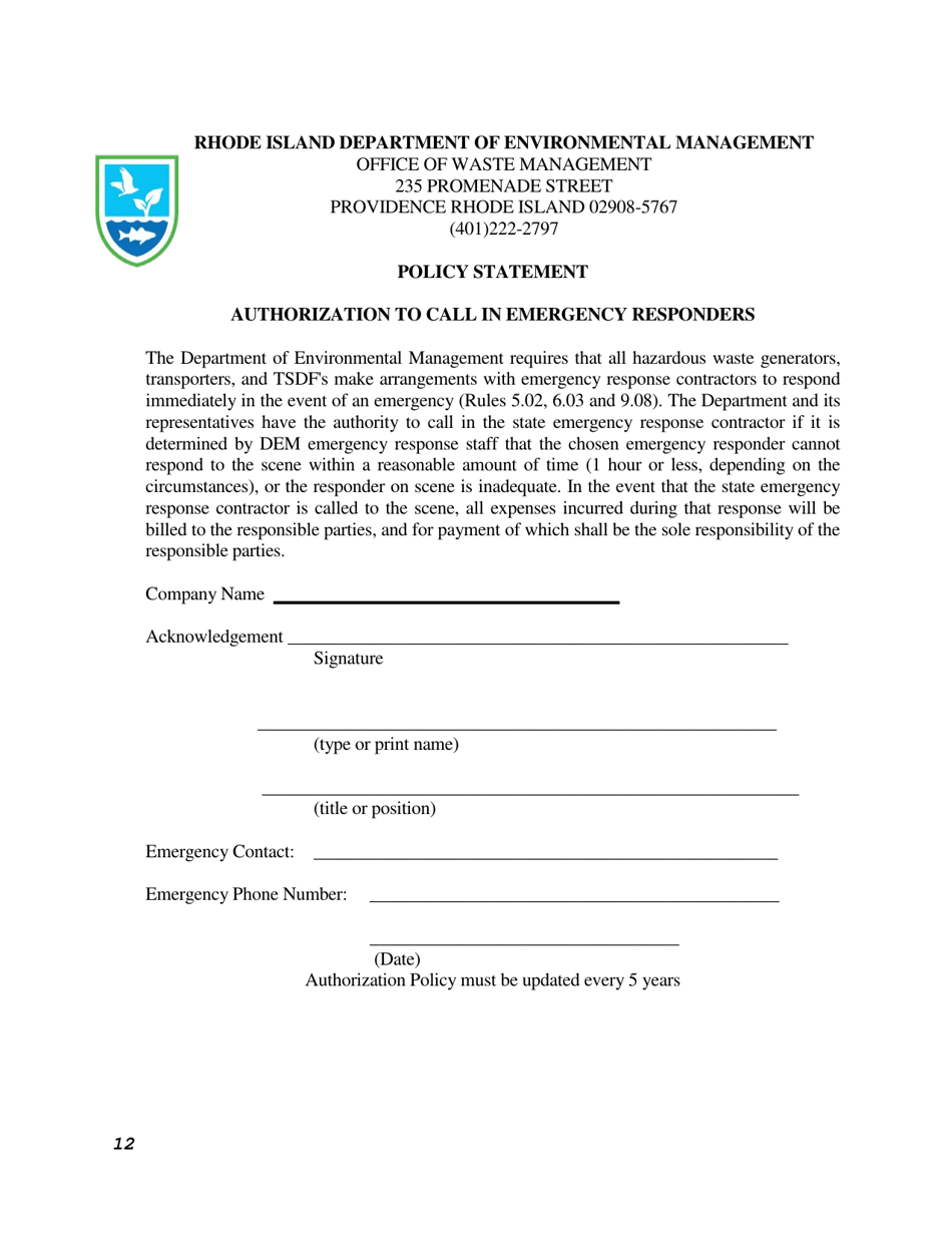 Hazardous Waste Transporter Application Form - Rhode Island, Page 12