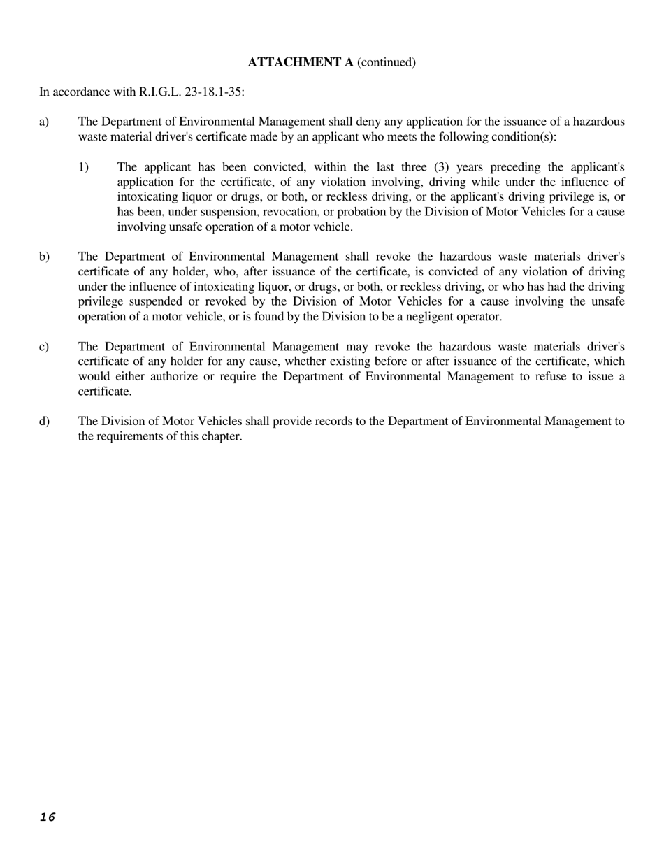 Hazardous Waste Transporter Application Form - Rhode Island, Page 16