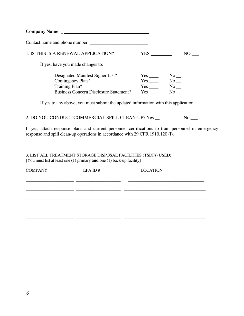 Hazardous Waste Transporter Application Form - Rhode Island, Page 6
