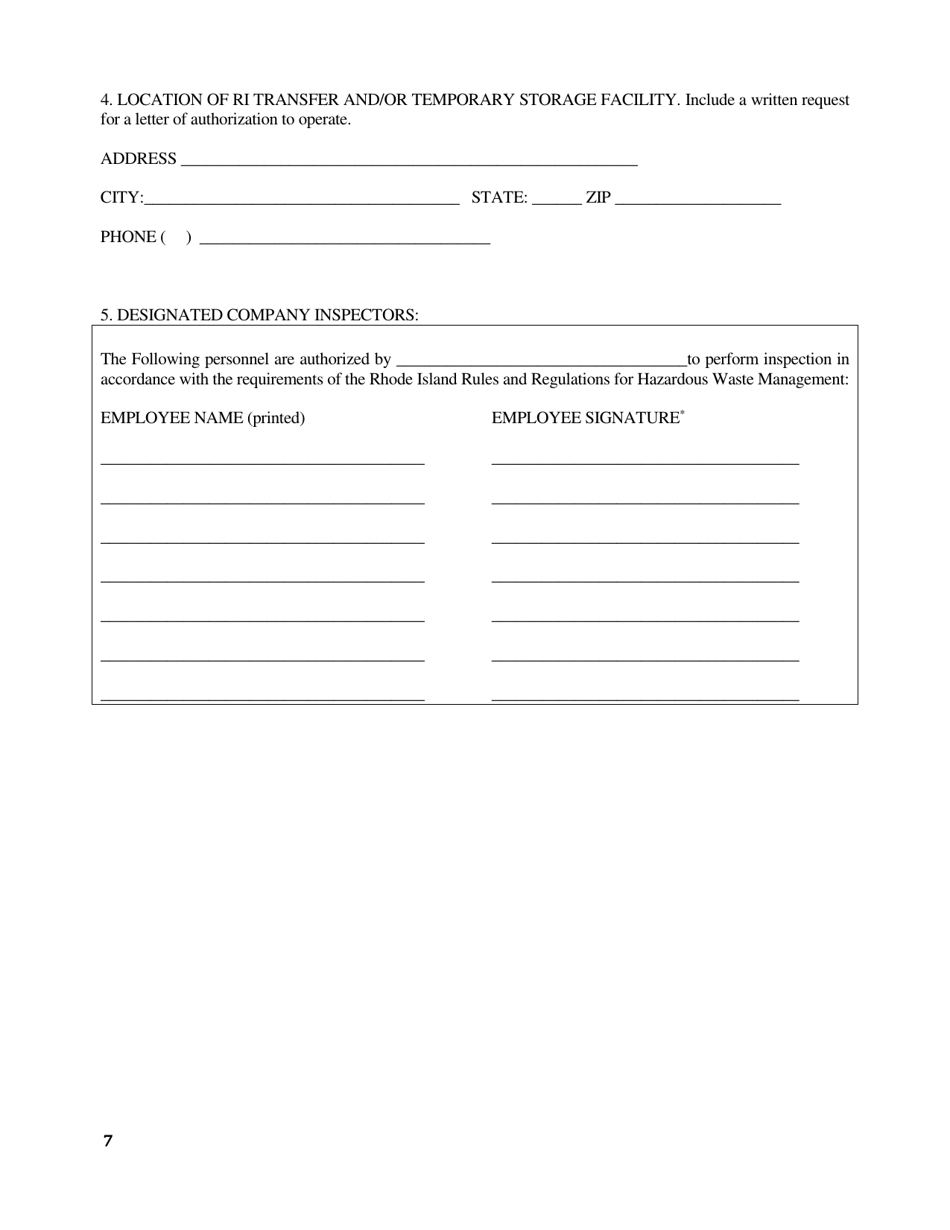 Hazardous Waste Transporter Application Form - Rhode Island, Page 7
