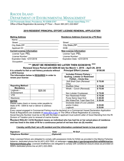 Resident Principal Effort License Renewal Application Form - Rhode Island Download Pdf
