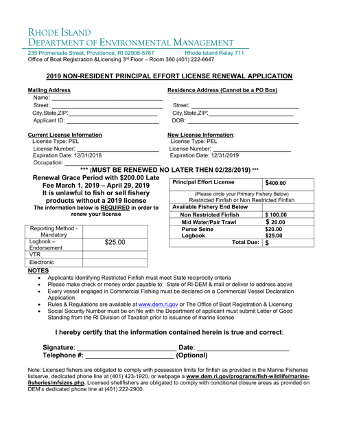 Non-resident Principal Effort License Renewal Application Form - Rhode Island Download Pdf
