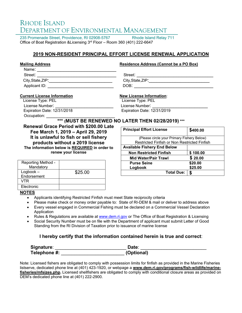 Non-resident Principal Effort License Renewal Application Form - Rhode Island, Page 1